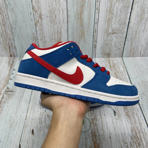 red blue and white dunks