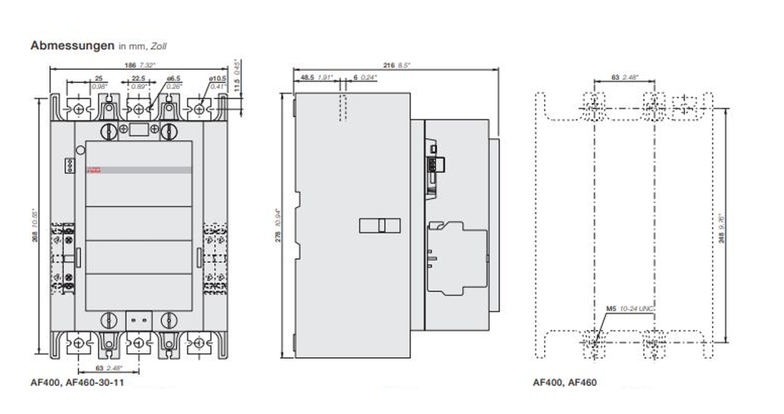 ABB AF400-30-11 contactor dimensional drawing