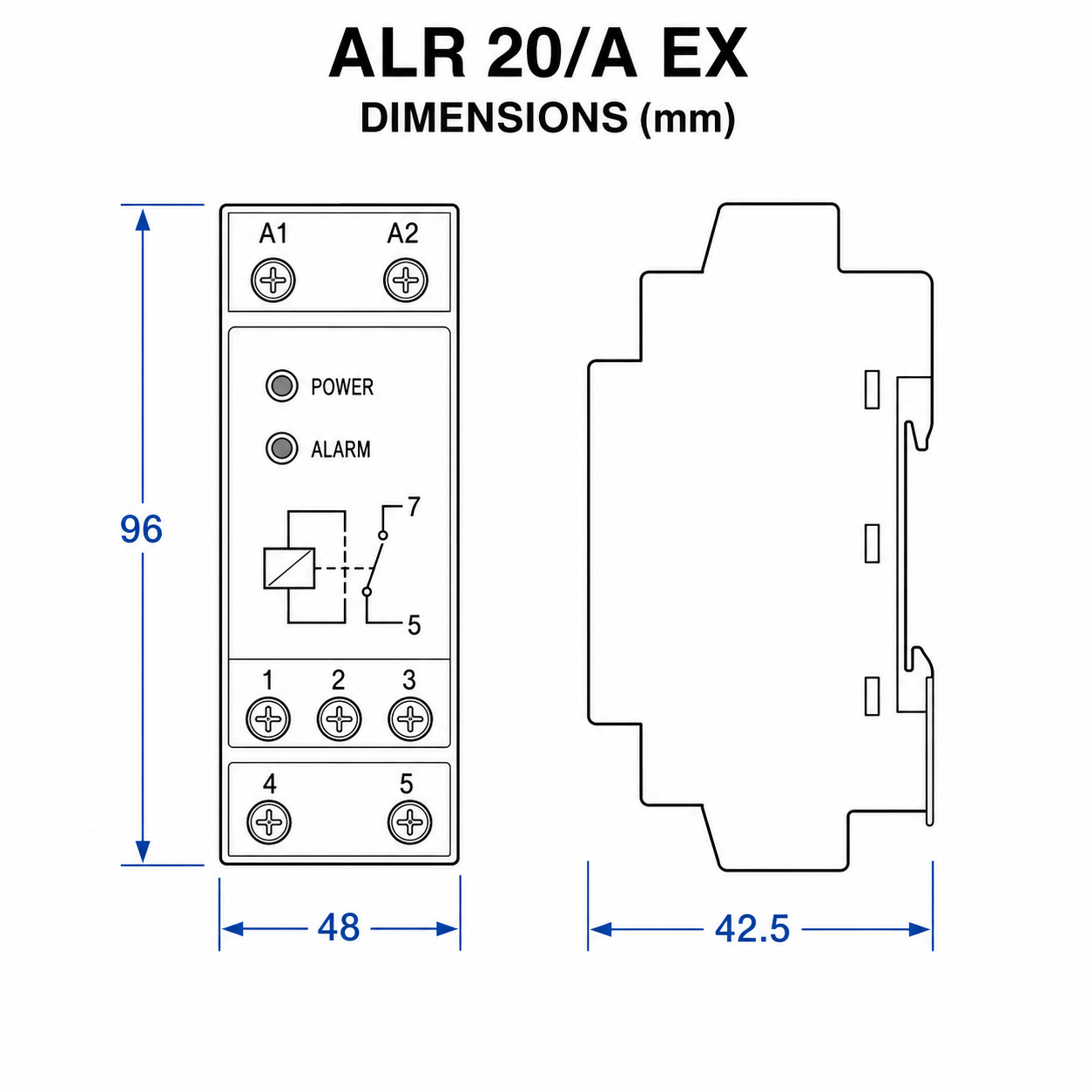 Grundfos ALR 20/A EX relay dimensional drawing