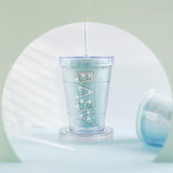 Flash Diamond Double Cup 410ml Fashion Trend Plastic Straw Cup Male Student Water Cup Bottle