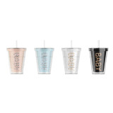 Flash Diamond Double Cup 410ml Fashion Trend Plastic Straw Cup Male Student Water Cup Bottle