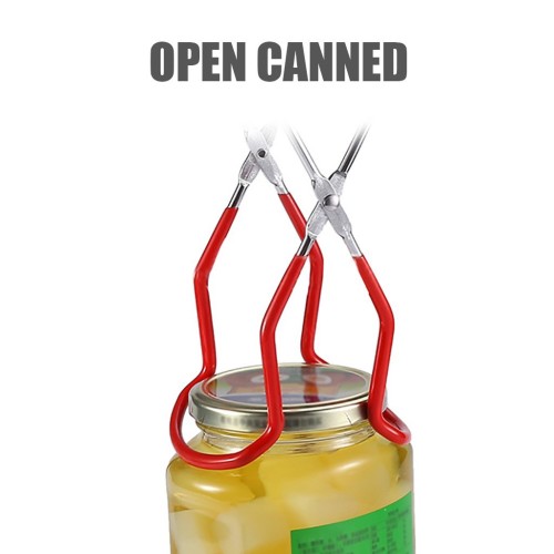 Canning Jar Lifter with Rubber Grips, Long Handle Canning Tongs Stainless Steel Lifter Cans Gripper Clamp Canned Clip for Kitchen Restaurant Wide-Mouth and Regular Jars Safe and Secure Grip