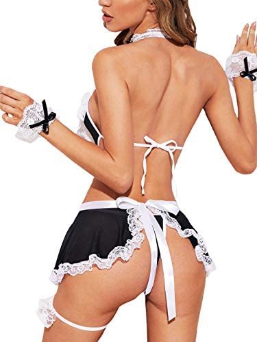 VIBRO© Women's Sexy Costume Lingerie Set Lace Trim Mesh Babydoll Chemise with Choker