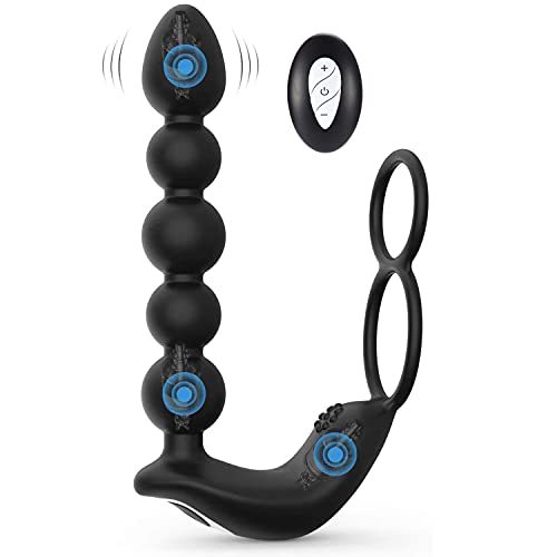 VIBRO© Butt Plug Anal Sex Toys with Penis Ring & Anal Bead Rechargeable Vibrator Waterproof Prostate Massager, 3 Powerful Motors Built-invibration Powerful not for Beginner