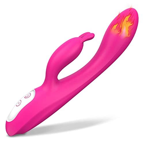 G Spot Rabbit Vibrator with Heating Function and Bunny Ears for Clitoris G-spot Stimulation,Waterproof Dildo Vibrator with 9 Powerful Vibrations Dual Motor Stimulator for Women or Couple Fun(Red)
