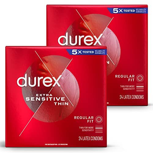 Condoms, Durex Extra Sensitive & Extra Lubricated Condoms, 24 Count (Pack of 2), Ultra Fine, Natural Latex Condoms, FSA & HSA Eligible