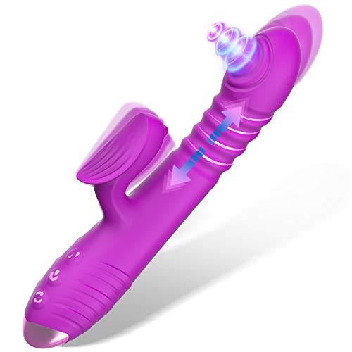 VIBRO© 3 in 1 Thrusting G Spot Vibrator Clitoral Stimulator Massager, Rabbit Dildo Vibrator with 8 Flapping & 5 Telescopic Speeds Vagina Stimulation Rechargeable Adult Sex Toys for Women & Couples