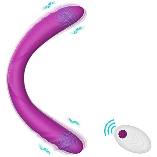 Realistic Double-Ended Vibrating G-spot Dildo Vibrator - Adorime 14.8Inch Strapless Dildo Wireless Silicone Massager for Women, Rechargeable Fake Penis Adult Sex Toys with 7 Vibrations