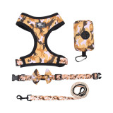 Camouflage Dog Bow Collar Leash Harness Poop Bag Set