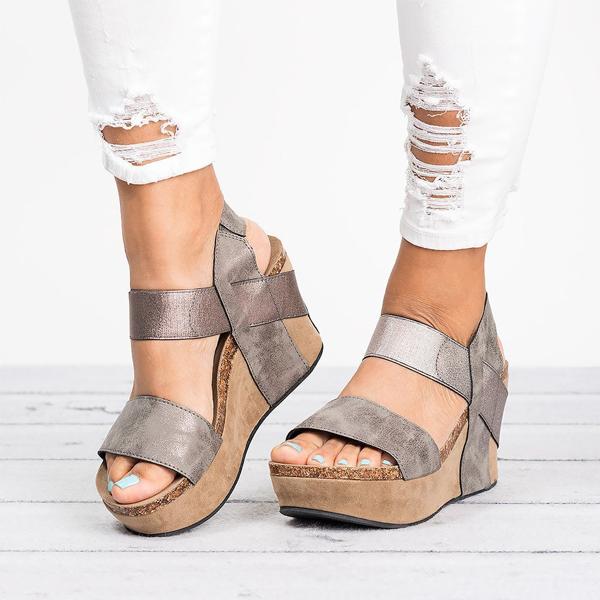Slip On Double Band Wedges Sandals 