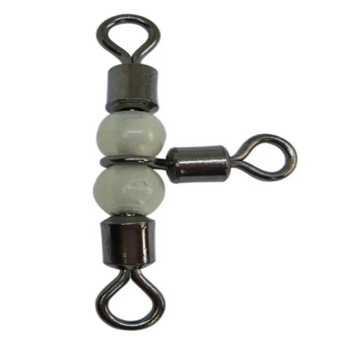 3 way luminous cross line Fishing rolling swivel with pearl beads ,rated from 18 LB to 126LB