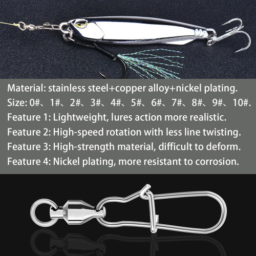 Fishing ball bearing swivel with duolock snap ,Rated from 24 LB to 300 LB