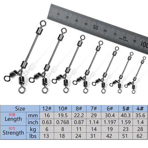 3 way Fishing swivels long leg O-shape rolling swivels,Rated from 13 LB to 62 LB