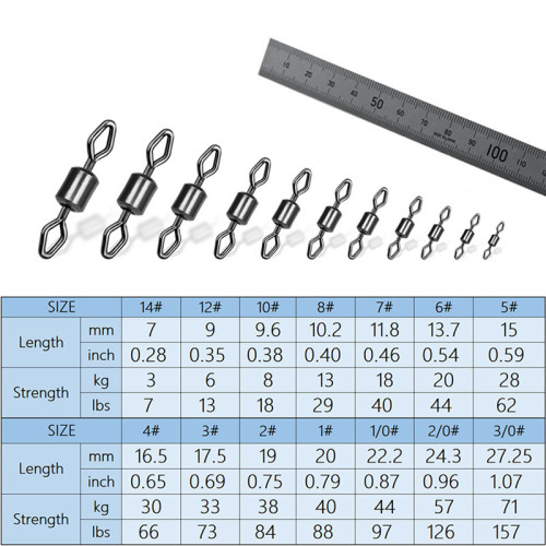 Fishing swivels diamond eye rolling swivels ,size 12 to size 3/0 rated from 7 LB to 157 LB