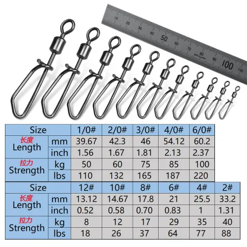 Stainless Fishing Rolling Swivel with T shape Snap size 3/0 to size 10,rated from 29 LB to 210 LB