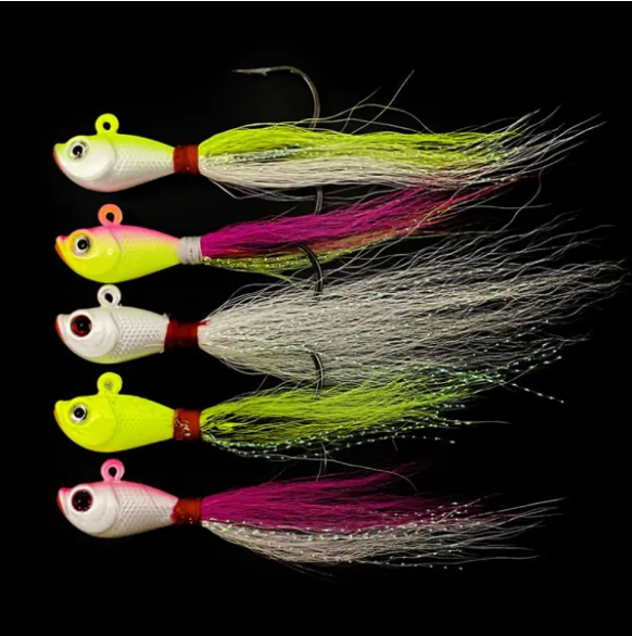 Bucktail Jig Head Hook Teaser Deep Sea Fishing Metal Jig Lure Jigging Hair