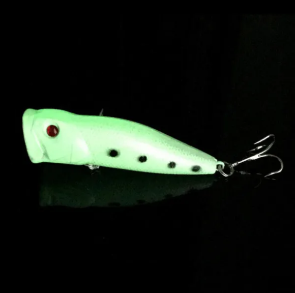 Luminous Popper Fishing Lures 7.5cm 10g Glow Hard Baits Artificial Make Bass Crankbait Wobblers Fishing bait Treble Hooks Tackle