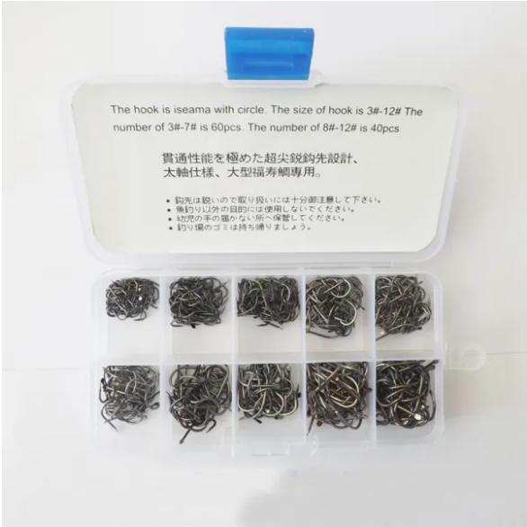 500 pcs High Carbon Steel Fishing Hook set Size #3-#12 Fishhooks Pack Carp Fishing Tackle Bass fishing tool