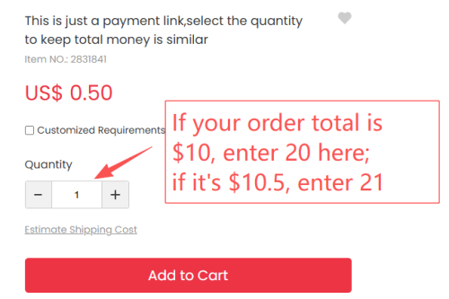This is just a payment link,select the quantity to keep total money is similar