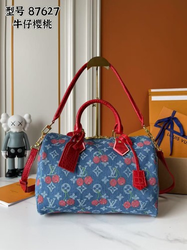 B1P46E57 Popular denim material+leather bag