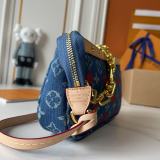 B1P46E59 Popular denim material+leather bag