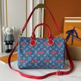 B1P46E57 Popular denim material+leather bag