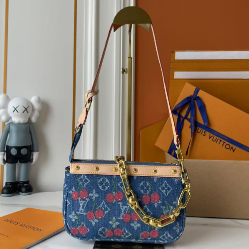 B1P46E59 Popular denim material+leather bag