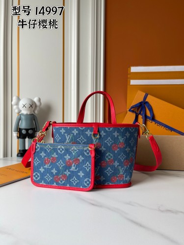 B1P46E56 Popular denim material+leather bag