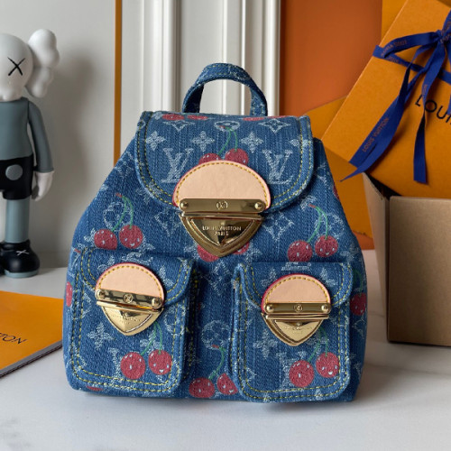 B1P46E58 Popular denim material+leather bag