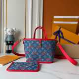 B1P46E56 Popular denim material+leather bag