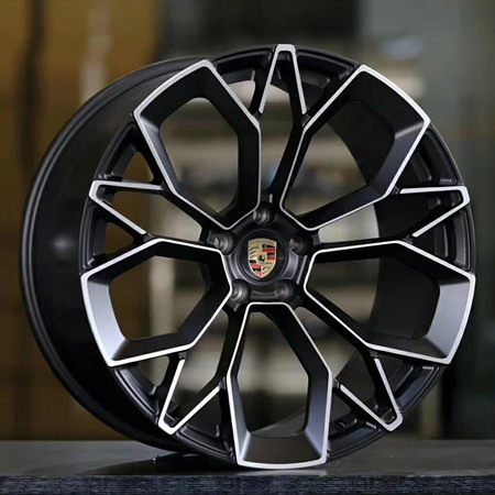Porsche Cayenne 19 inch 9.5J forged wheels alloy 6061 bright black machine face and Matte black