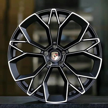 Porsche Cayenne 19 inch 9.5J forged wheels alloy 6061 bright black machine face and Matte black
