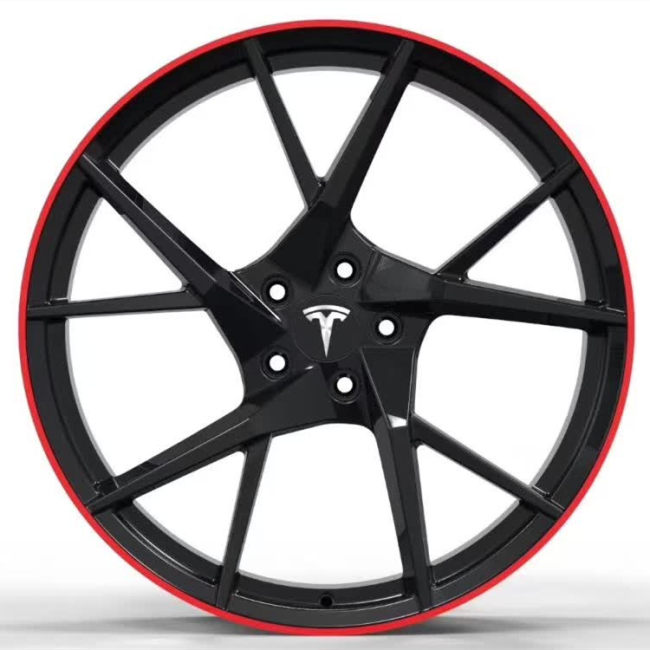 For Tesla Model S 22x10J forged wheels Bright Black and Red Lip Aluminum alloy 6061