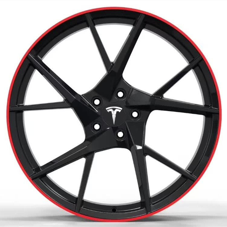 Tesla Model S 22x10J forged wheels Bright Black and Red Lip Aluminum alloy 6061