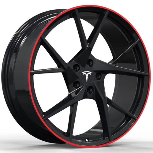 Tesla Model S 22x10J forged wheels Bright Black and Red Lip Aluminum alloy 6061