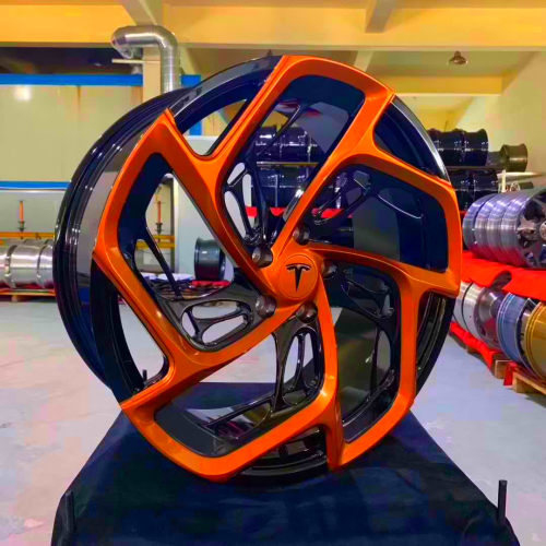 Tesla Model Y 19x10J forged wheels Bright Black and Bright orange Aluminum alloy 6061