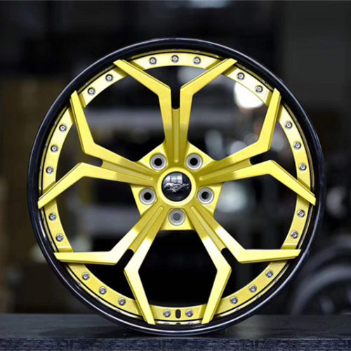 Aftermarket Ford Mustang wheel 2 piece rim 20x9J 5x114.3 Bright Yellow