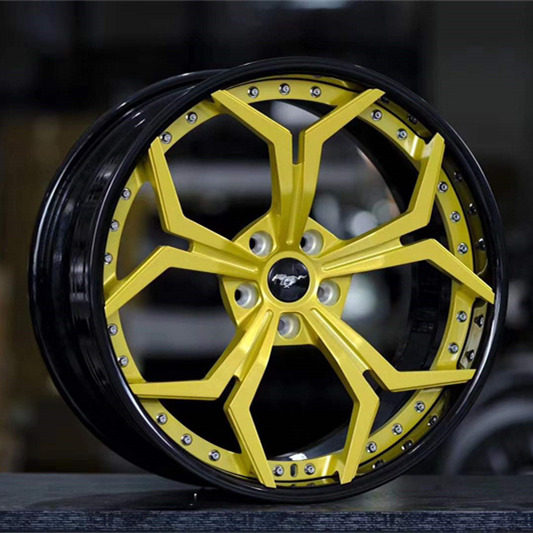 Aftermarket Ford Mustang wheel 2 piece rim 20x9J 5x114.3 Bright Yellow