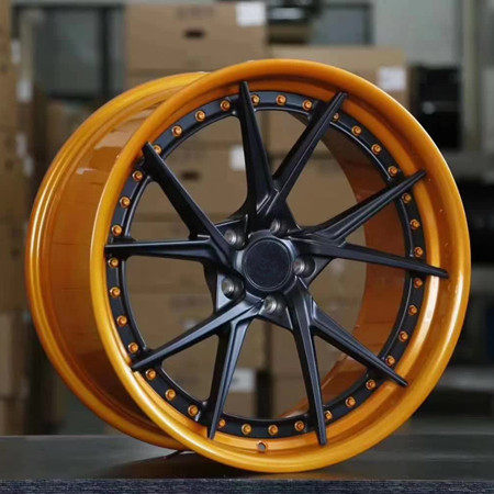 Aftermarket Custom Forged 2 Piece Wheel Matte Black Center Orange Barrel Step Lip