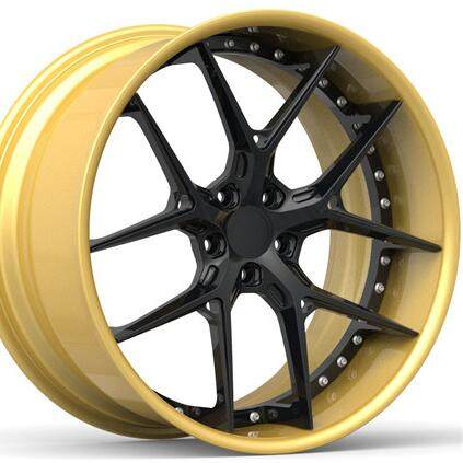 Aftermarket Custom Forged 2 Piece Wheel Golden Silver Black Center Barrel
