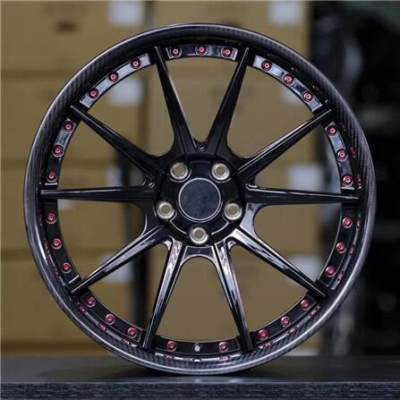 Custom Forged 2 Piece Wheel Carbon Fiber Pattern Barrel Bright Black