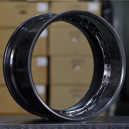 Custom Forged 2 Piece Wheel Carbon Fiber Pattern Barrel Bright Black