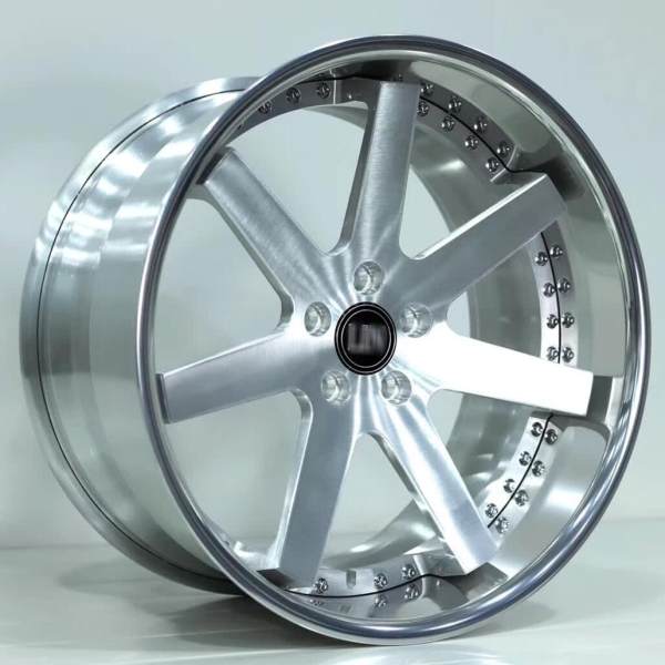 Aftermarket Deep Dish Forged 2 Piece Wheel Silver Brush Center Polish Barrel