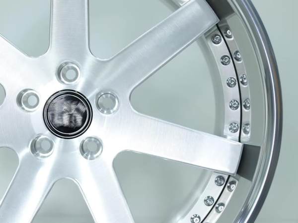 Aftermarket Deep Dish Forged 2 Piece Wheel Silver Brush Center Polish Barrel