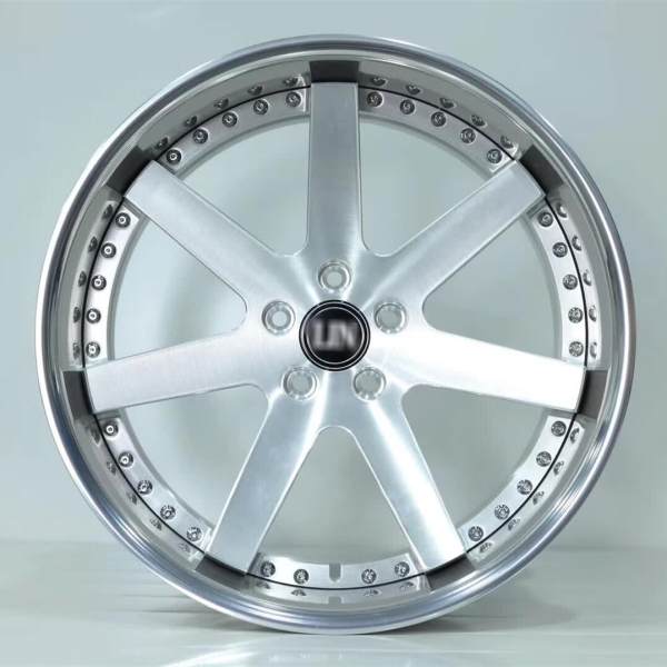 Aftermarket Deep Dish Forged 2 Piece Wheel Silver Brush Center Polish Barrel