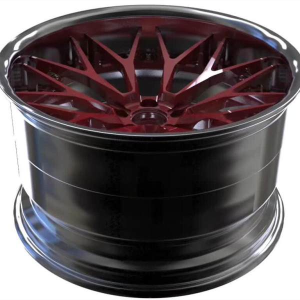 Aftermarket Deep Dish Forged 2 Piece Wheel Red Center Polish Barrel