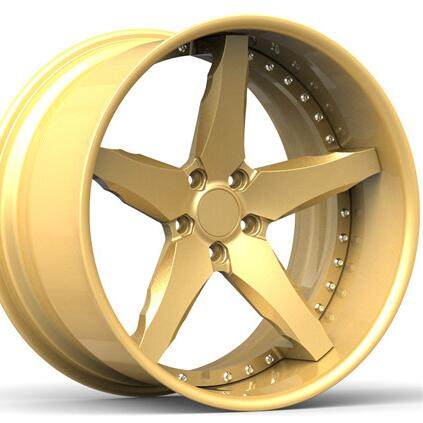 Aftermarket Deep Dish Forged 2 Piece Wheel Golden Black Center Polish Barrel