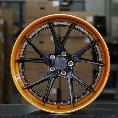 Aftermarket Custom Forged 2 Piece Wheel Matte Black Center Orange Barrel Step Lip