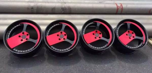 Like F Style 2 piece Wheel 19x9.5J 5x120 Bright Black And Red Center Black Barrel