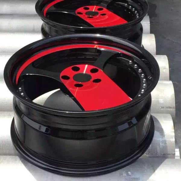 Like F Style 2 piece Wheel 19x9.5J 5x120 Bright Black And Red Center Black Barrel